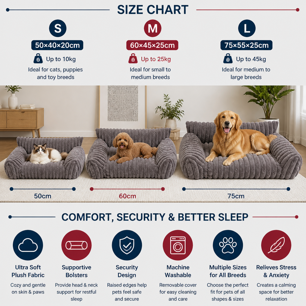 Fluffy Cloud Pet Sofa Bed with Soft Bolsters & Washable Cover