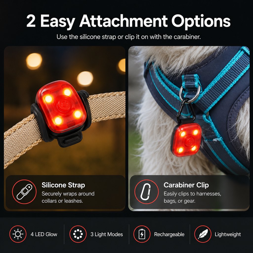 USB-C Rechargeable LED Clip-On Pet Safety Light for Night Walks