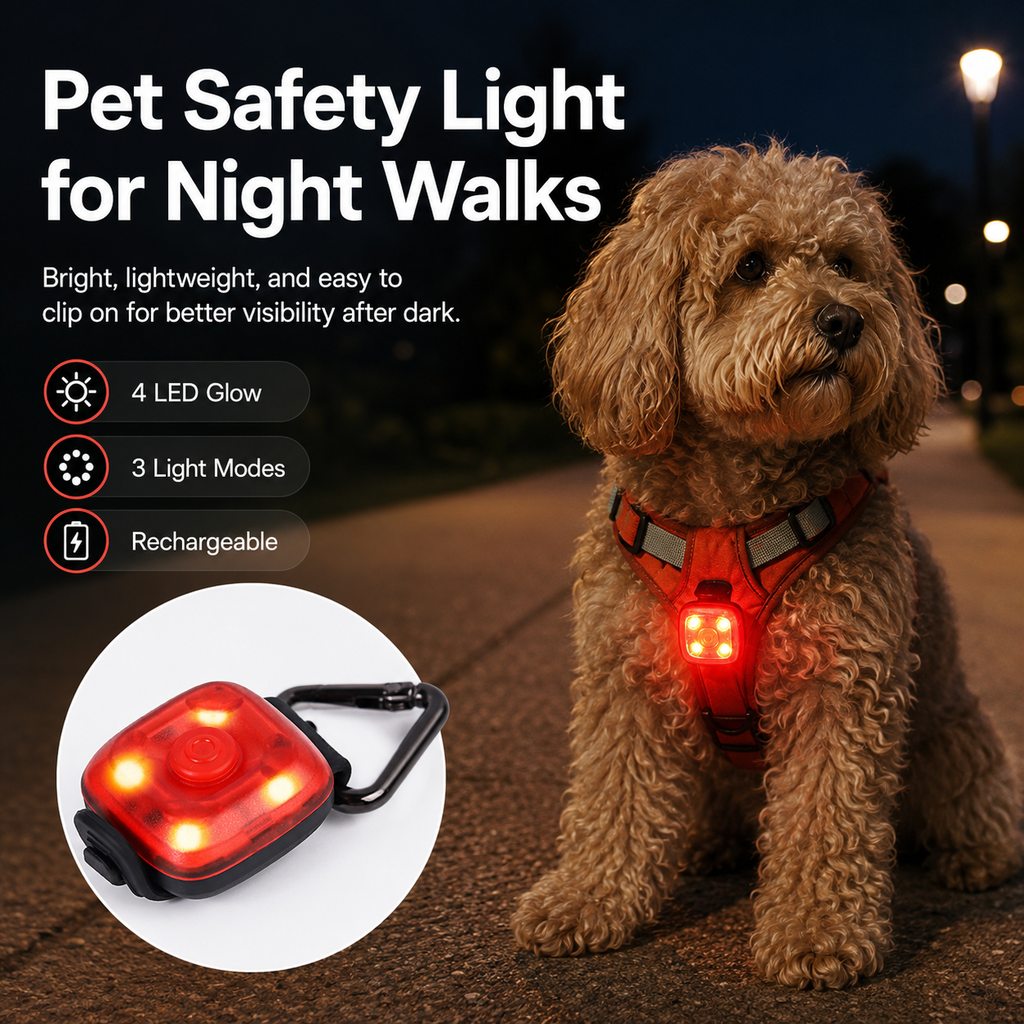 USB-C Rechargeable LED Clip-On Pet Safety Light for Night Walks