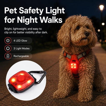 USB-C Rechargeable LED Clip-On Pet Safety Light for Night Walks