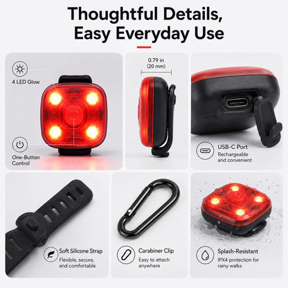 USB-C Rechargeable LED Clip-On Pet Safety Light for Night Walks