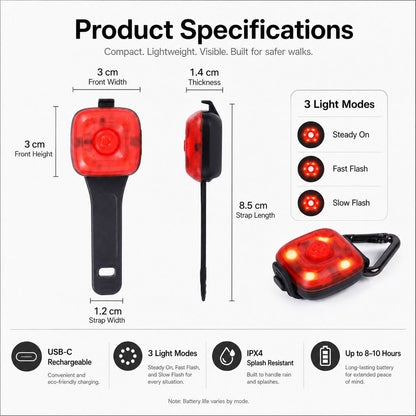 USB-C Rechargeable LED Clip-On Pet Safety Light for Night Walks