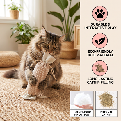 Eco-Friendly Catnip Jute Bag Toy for Cats – Durable Interactive Play Bag
