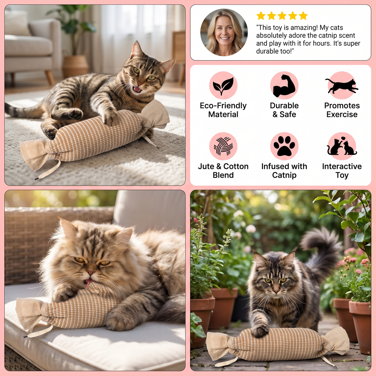 Eco-Friendly Catnip Jute Bag Toy for Cats – Durable Interactive Play Bag