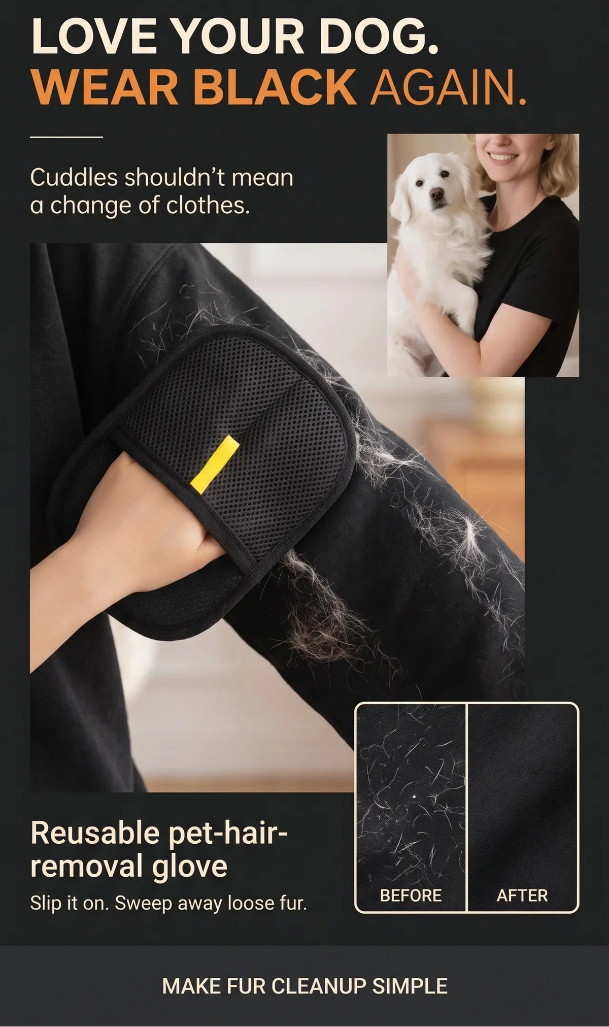 Premium Reusable Pet Hair Remover Mitt for Clothes & Upholstery