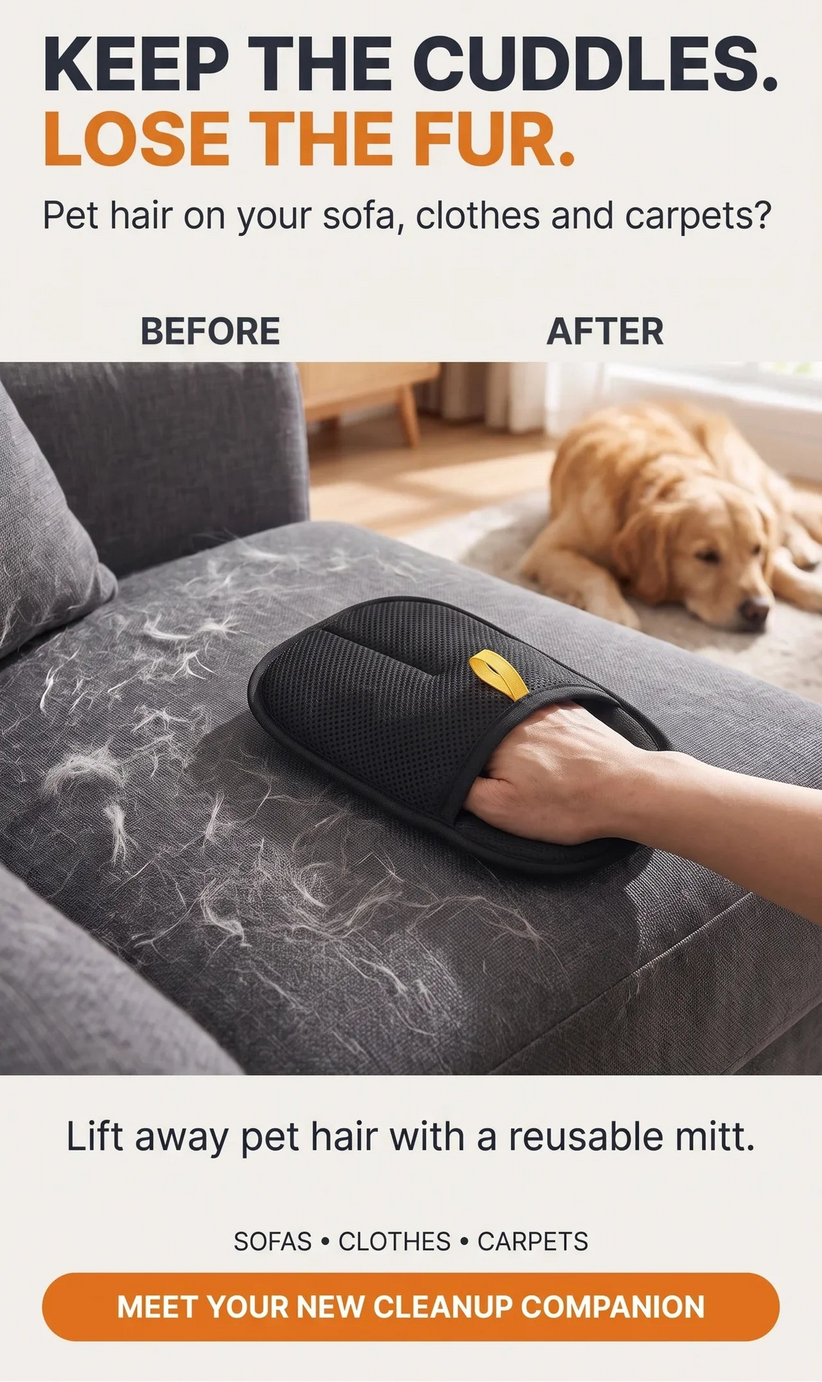 Premium Reusable Pet Hair Remover Mitt for Clothes & Upholstery