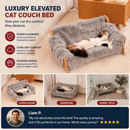 Luxury Elevated Solid Wood Cat Couch Bed