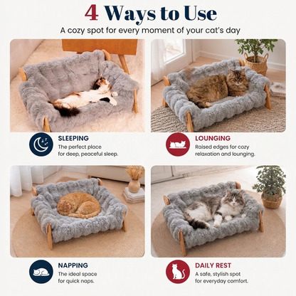 Luxury Elevated Solid Wood Cat Couch Bed